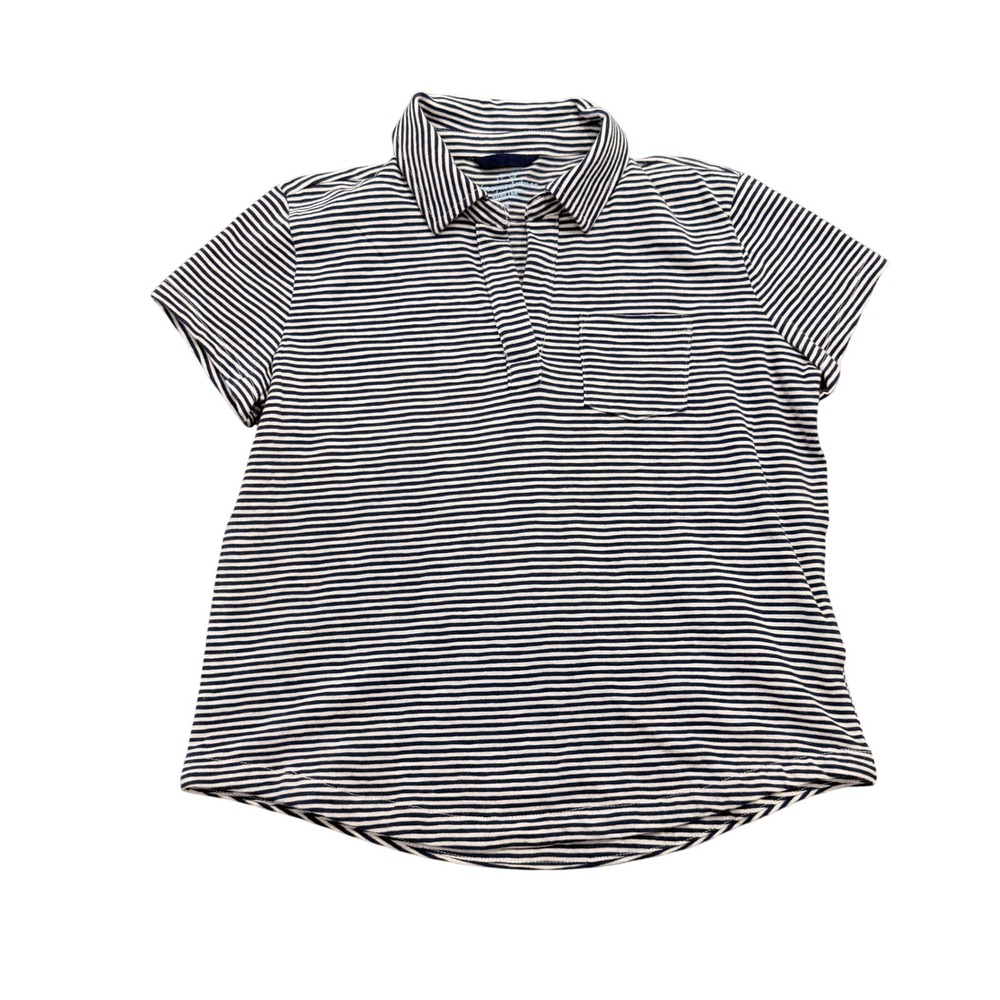 Vineyard Vines Striped Surf Polo Girls Size L 14 Deep Bay Navy Blue White NWT